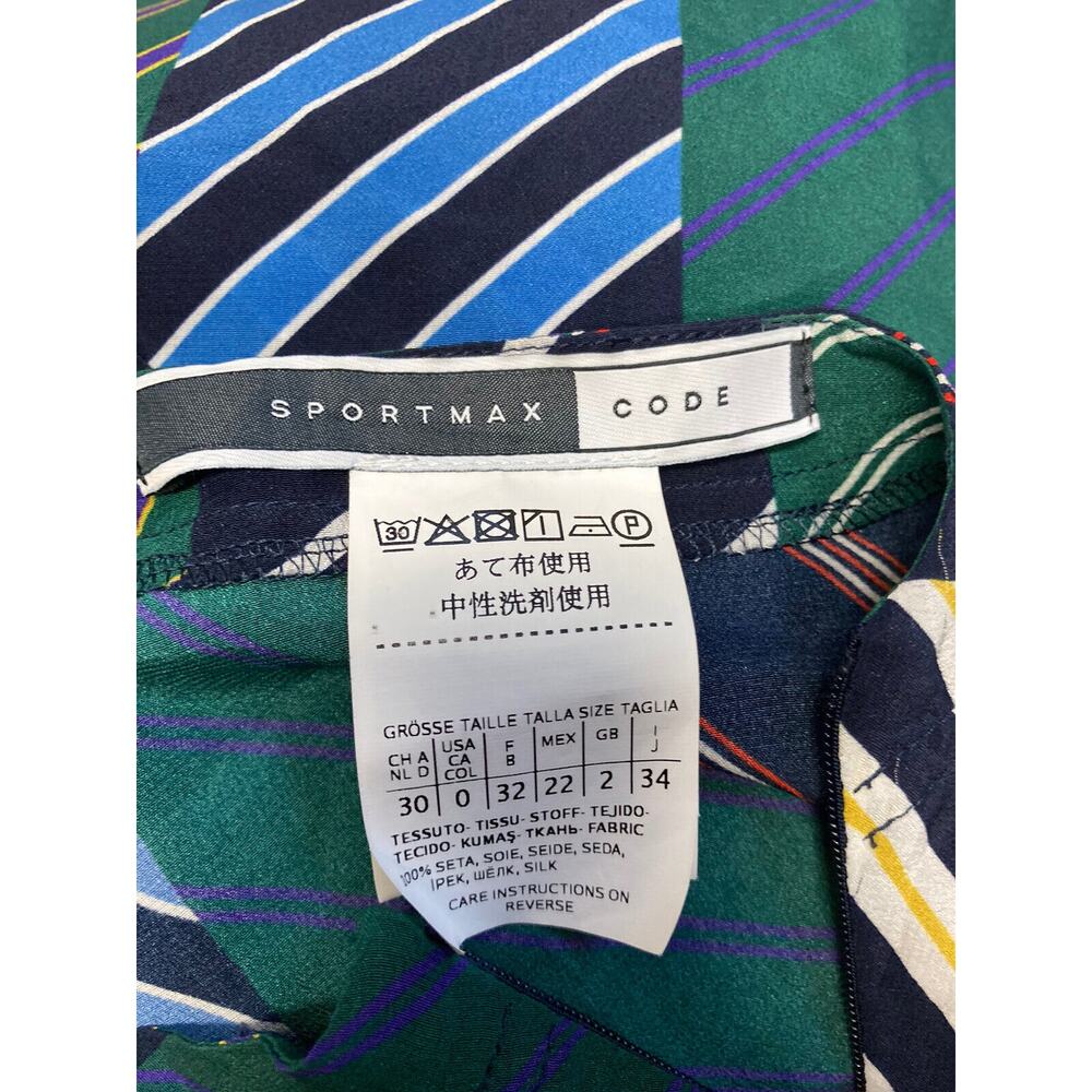 SPORTMAX CODE Blue Multi 100% Silk Striped Frill Foglia Short Sleeve Top Size 0 - Picture 3 of 4